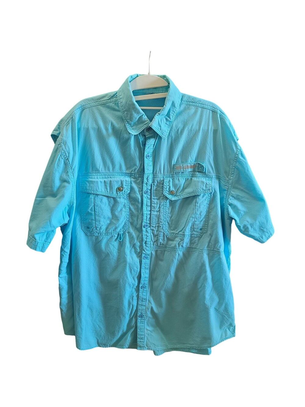 Reel Legends Mens Button Down Shirt Blue Size Large 100% Cotton Short Sleeve